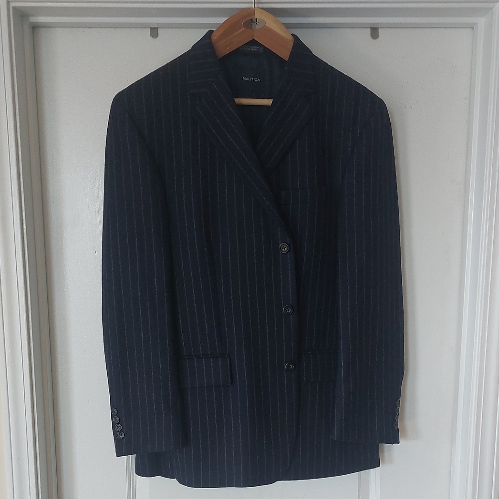 Nautica Dark Blue Striped Blazer